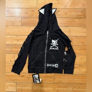 NWT Bye Bye Kitty Youth S Black Pierced Cat Vintage Hoodie skull D ring